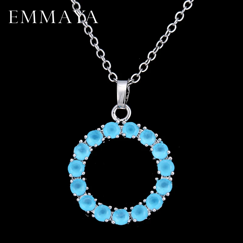 EMMAYA, модное серебряное ожерелье, Круглый двойной круг, подвеска, длинная цепочка, ожерелье с австрийскими фианитами для женщин