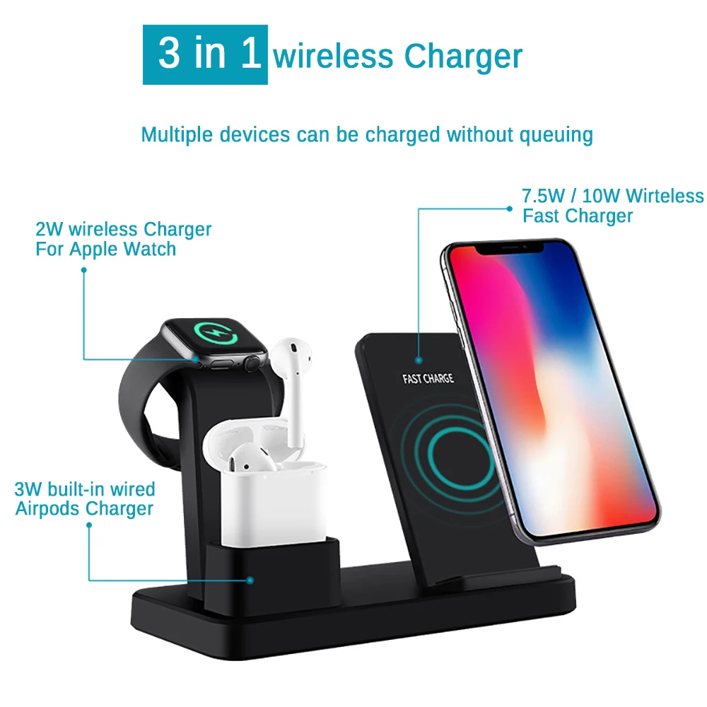 3 в 1 Беспроводная подставка для зарядного устройства iPhone AirPods Apple Watch док станция