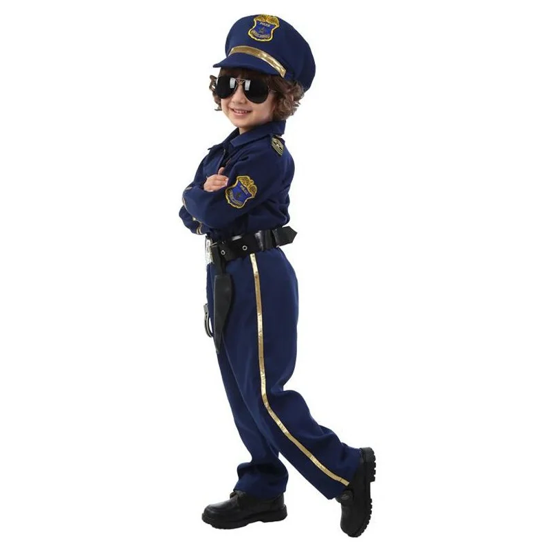 Вечерние костюмы на Хэллоуин темно-синего цвета для косплея супер полицейский Детские костюмы для косплея нарядное платье для мальчика с реквизитами