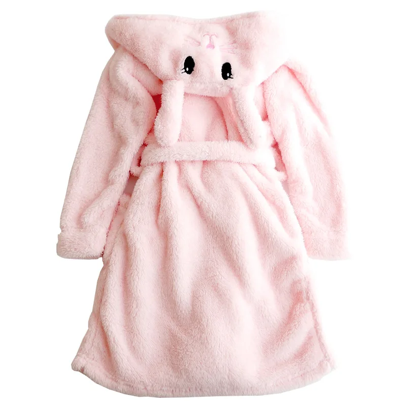 Kids Cartoon Bunny Pajamas Baby Girls Flannel Sleepwear Coral Fleece Winter Bathrobe Children Hooded Towel Robes Pyjamas Clothes