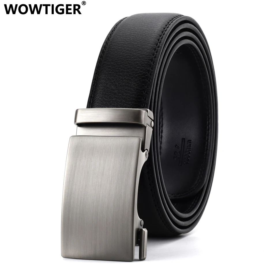 

WOWTIGER black Cowhide 3.5cm Fashion Designer Belts for Men Sliding Buckle Ratchet Men Belt Automatic Fashion ceinture homme