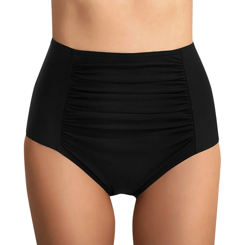 

Sexy High Waisted Bikini Bottoms Swimwear Shorts Black Pleated Bathing Suit Bottoms Plus Size Women swimsuit Briefs panties