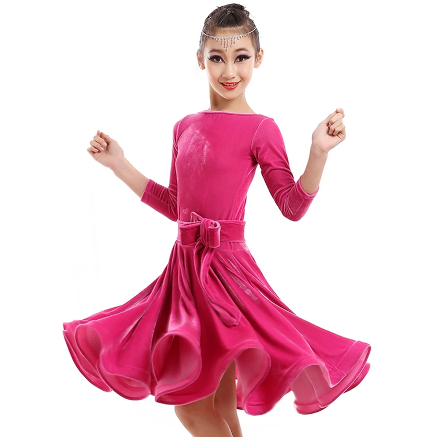 

2018 Ballroom Dance Dresses Kids 2pcs(Dress+Belt) Latin Dance Dress For Girls Flamenco Dress Dance Wear Samba Costumetango Skirt