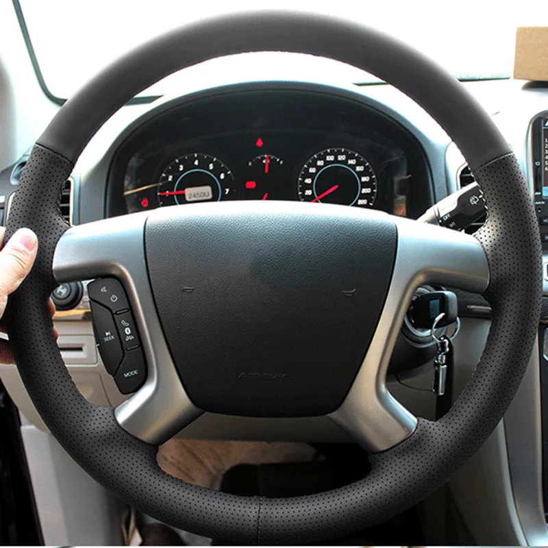 DIY черный кожаный чехол рулевого колеса автомобиля для Chevrolet Captiva Epica Специальные Ручные сшитые рулевые чехлы