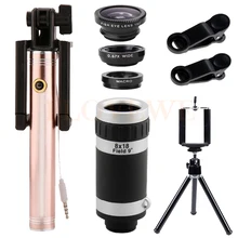Телефон линзы комплект 8X телефото зум Lentes макрообъектив рыбий глаз с широким углом для iPhone 5 5S 6 6S 7 8 плюс Мобильный штатив монопод