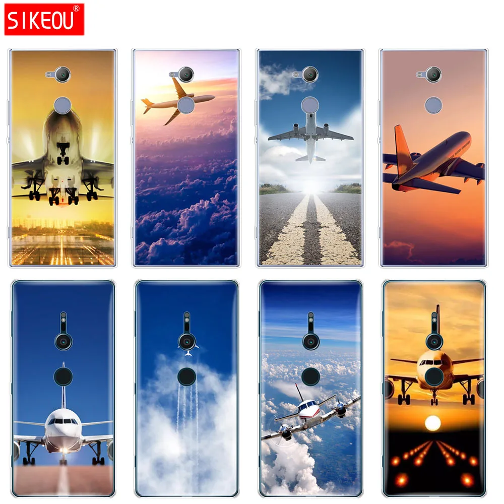 

silicone Cover phone Case for sony xperia XA1 XA2 ULTRA PLUS L1 L2 XZ1 XZ2 compact XZ PREMIUM Aircraft Airplane fly cloud Sky