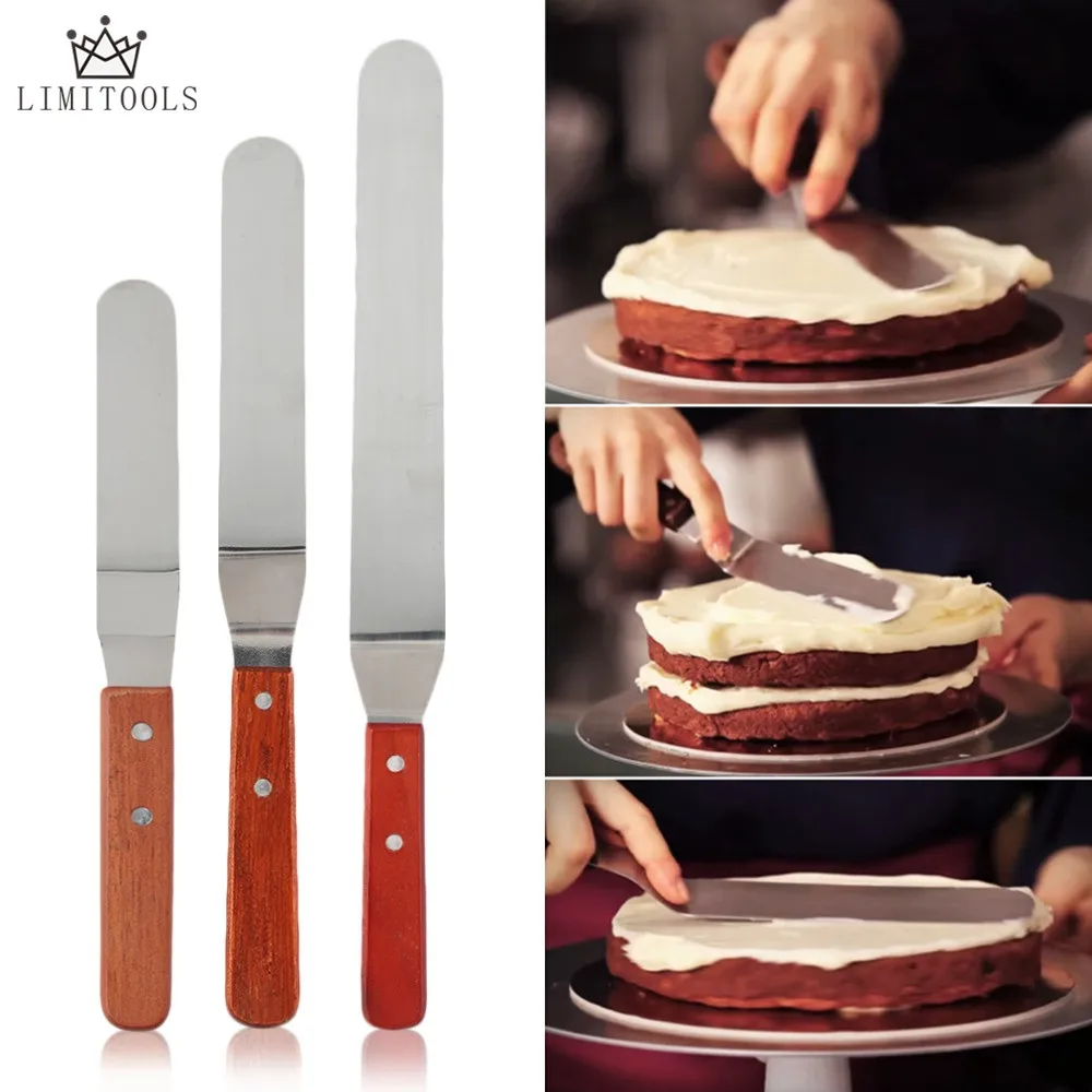 

6/8/10 Inch Stainless Steel Butter Cake Cream Knife Spatula Wooden Handle Kitchen Smoother Spreader Fondant Pastry Cake Decor