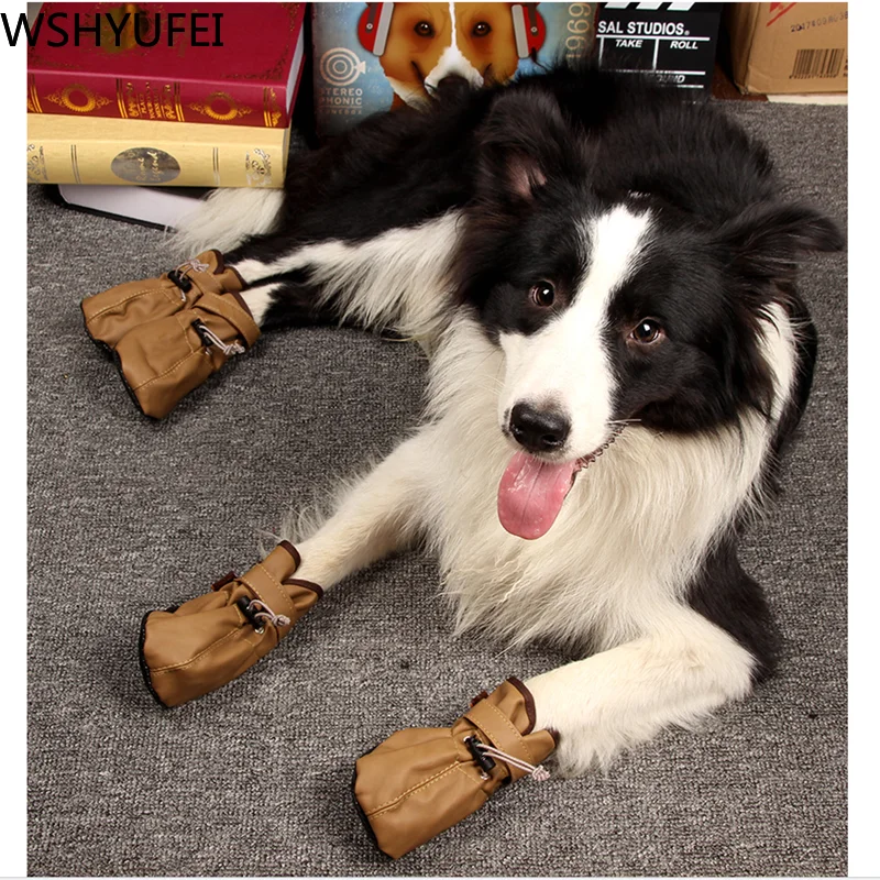 

4pcs\lot new big dog shoes large dog golden hair side animal shoes wear-resistant waterproof dog shoes pet supplies WSHYUFEI