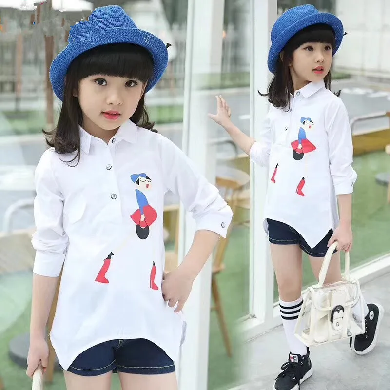 

(1piece /lot) 100% cotton 2018 new style white baby girl top 110-120cm,3-4year old