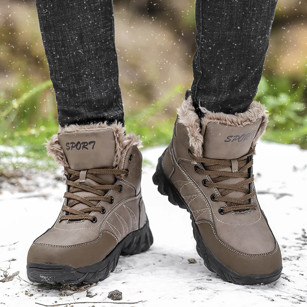 

KANCOOLD Winter Boots Ankle Boots High-top Snow Boots Warm Men Plush Inside Anti Skid Bottom Ankle Boot Waterproof Ski Shoes