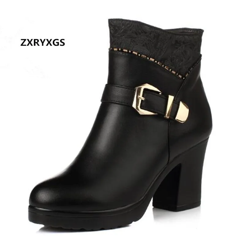 

ZXRYXGS brand shoes woman shoes winter wool boots snow boots 2018 new plus size fashion shoes high heels genuine leather boots