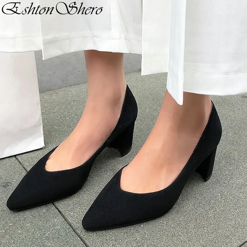 

EshtonShero 2019 Fashion Women's Pumps Shoes Woman Leather+PU Platform Med Heels Slip On Mules Ladies Wedding Shoes Size 3-11