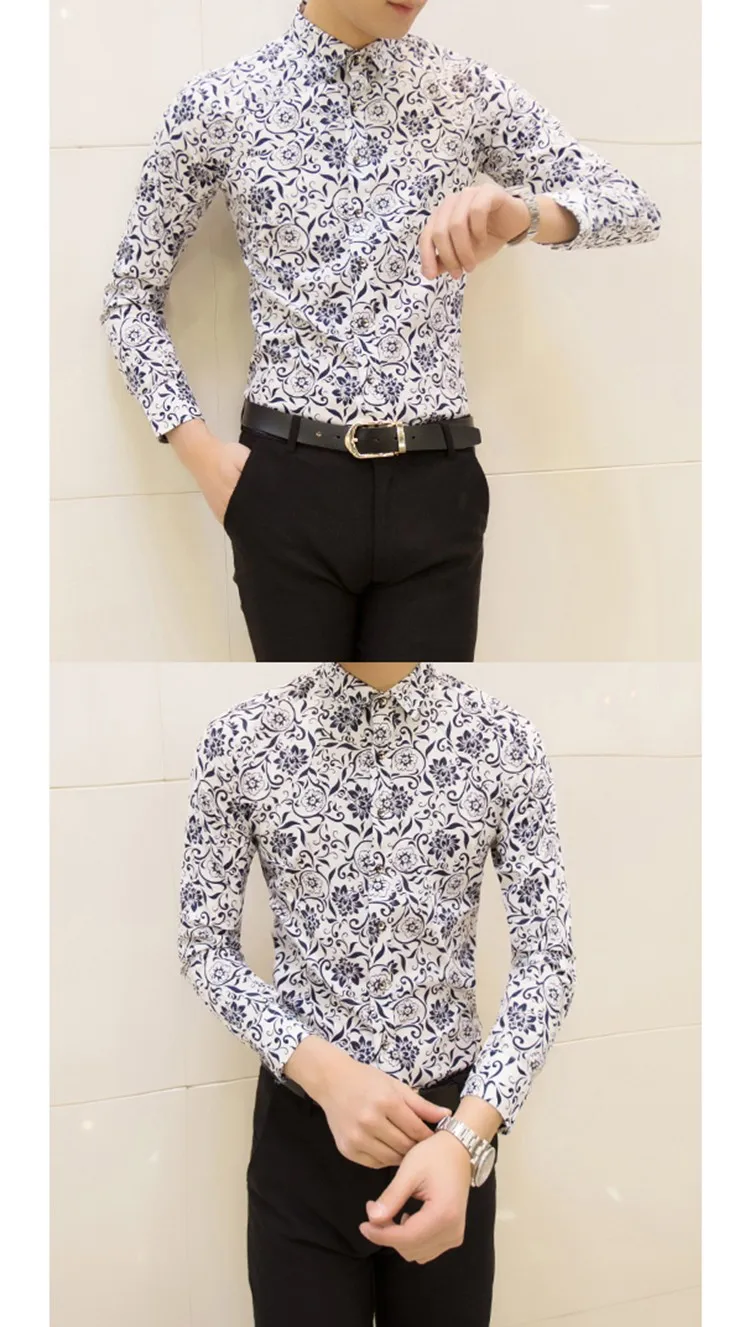 HCXY Красочные весенние и летние модные брендовые мужские рубашки с принтом Большие размеры тонкие мужские рубашки в цветах