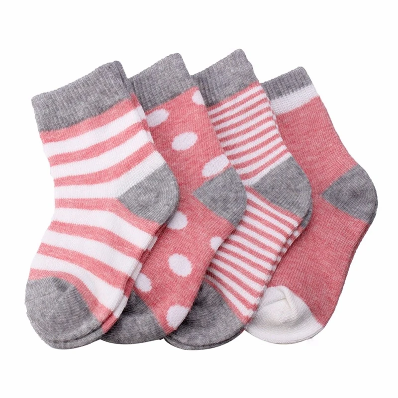 

4 Pairs Baby Toddler Boys Girls Kids Soft Cotton Socks Stripe Polka Dot SocksColors:Pink Sizes:M (1-3 Years)