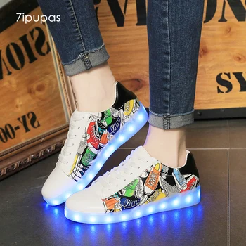 

7ipupas New superstar Unisex led sneakers Graffiti painting glowing Led shoe kid lights up simulation sole boy luminous sneakers