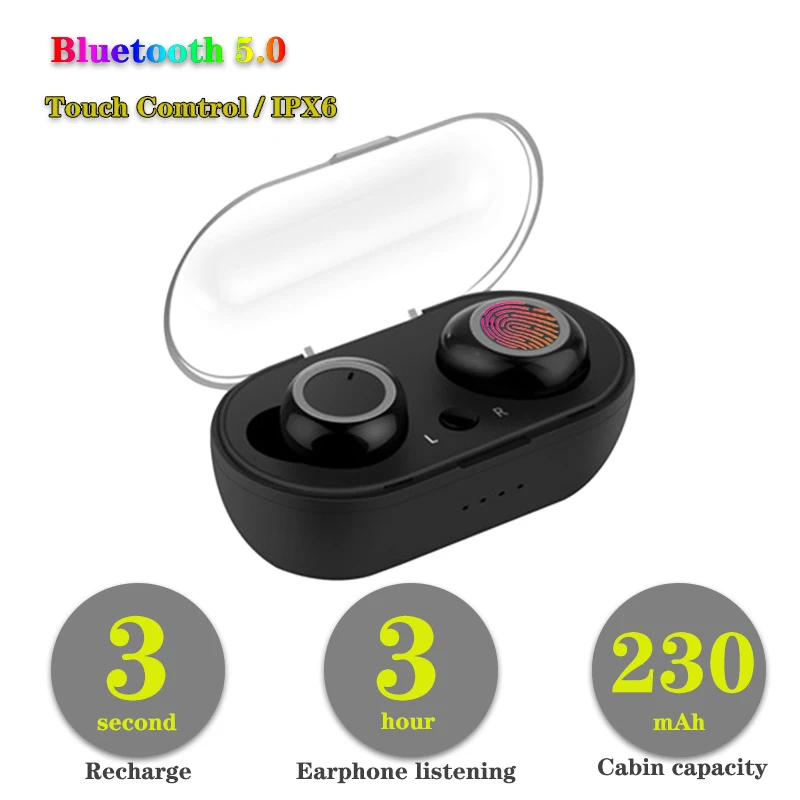 

IPX 6 Waterproof Bluetooth 5.0 Earphone Portable TWS Wireless Touch Earbud With Charge Case Sport Bass Headset PK i7s i10 tws