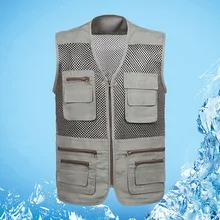 Сезон: весна–лето мужские жилеты Мужские дышащие жилет репортер мульти-карманы плюс Размеры повседневные жилеты XL-4XL D146