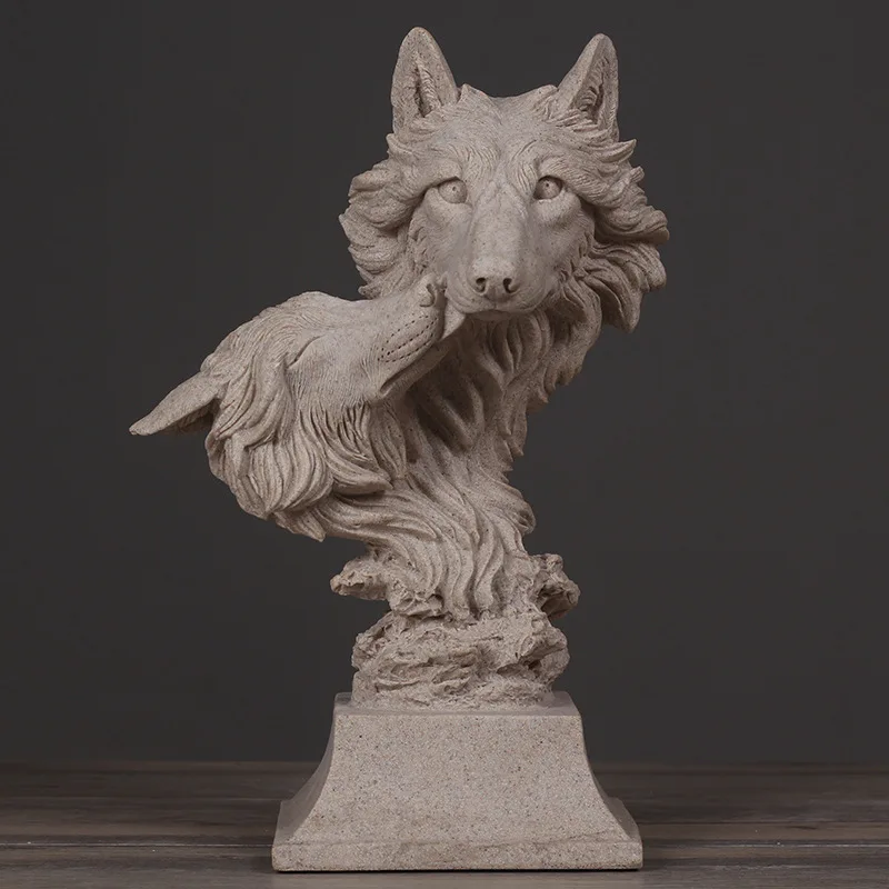 الإبداعية الديكور المزدوج رؤساء الذئب النحت الحيوان شكل غرفة المعيشة خزانة حامل تلفاز الحجر الرملي الحرف الفقرة كازا ديكور L3325