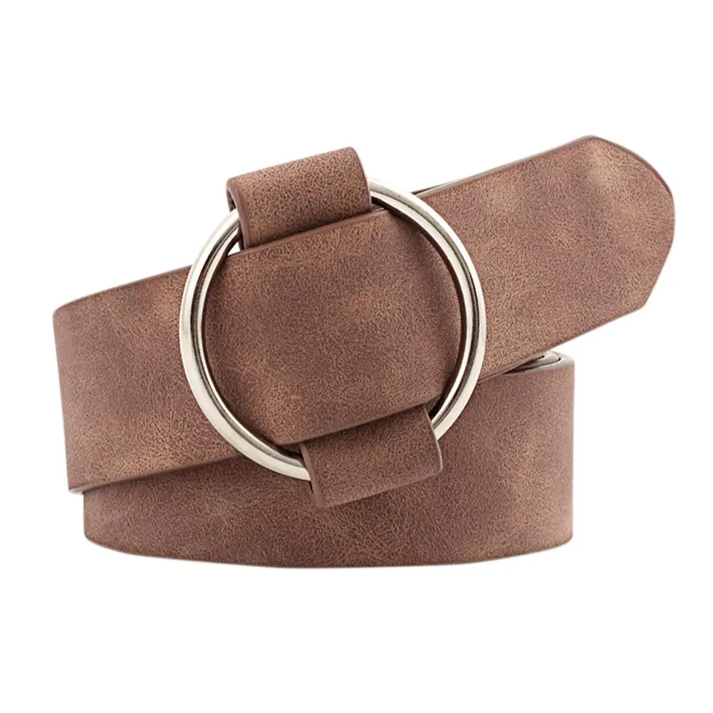coffee DSstyles, женские новые кожаные ремни, круглые пряжки, ремни, женские, повседневные джинсы, дикие, без булавки, металлическая пряжка, женский ремень - Цвет: coffee