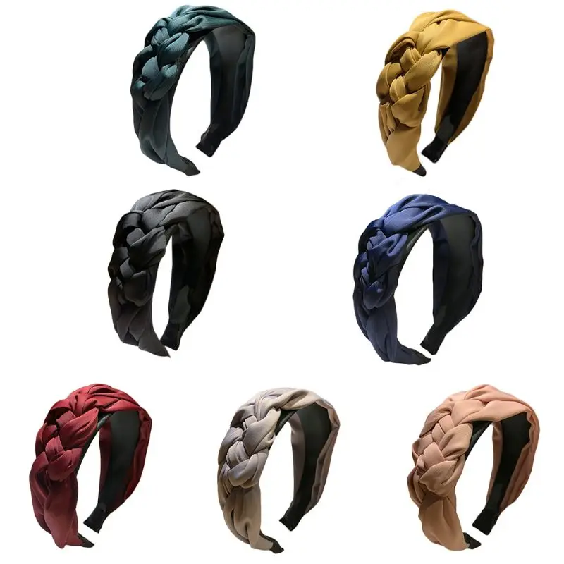 

Minimalist Imitation Silk Solid Color Headband Side Handmade Twist Braiding Women Wide Hair Hoop Pleated Hair Styling Accessory