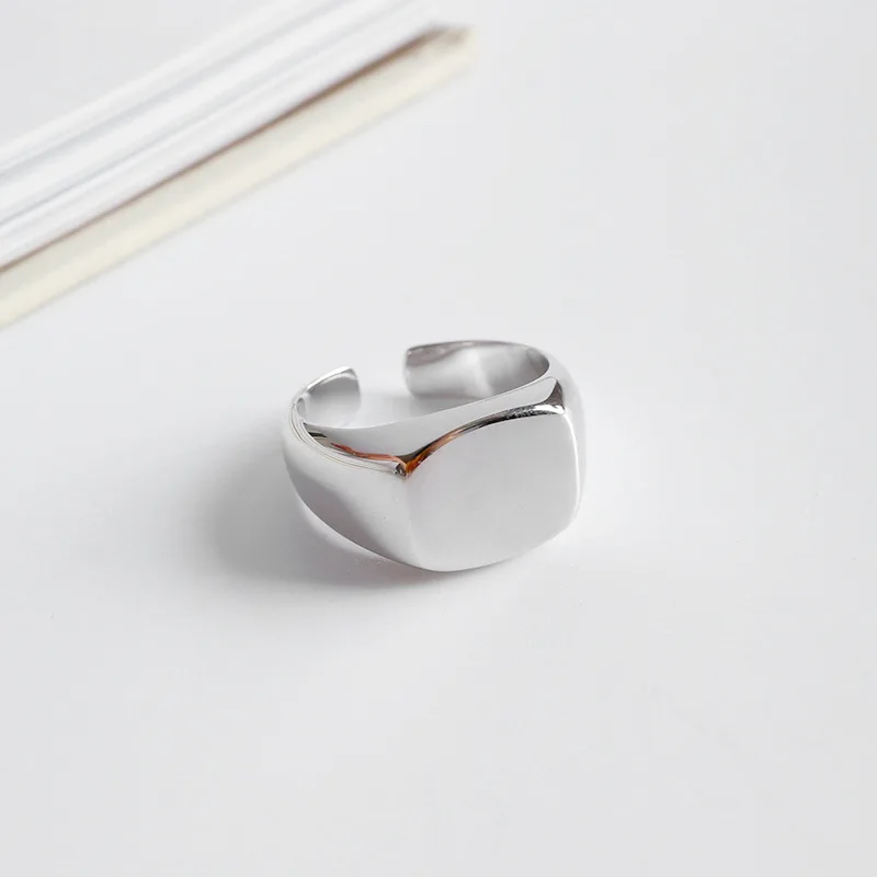 

LouLeur 925 sterling silver square glossy rings silver simple wild industry wind open rings for women festival jewelry charm