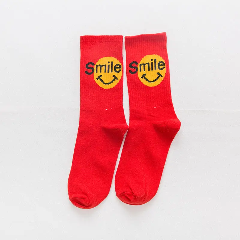 Personality Hip Hop Long Socks Men Street Skateboard Smile Letter Print Funny Mid Tube Socks Harajuku Cool Women Crew Socks (17)