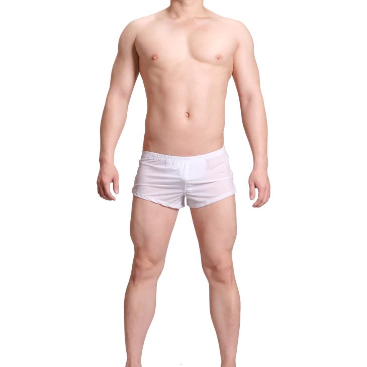 Сексуальное мужское нижнее белье, прозрачные трусы-боксеры, одноцветные шелковые трусы со средней талией, u-образная выпуклая сумка, мужские трусы со стрелками, M-XXL