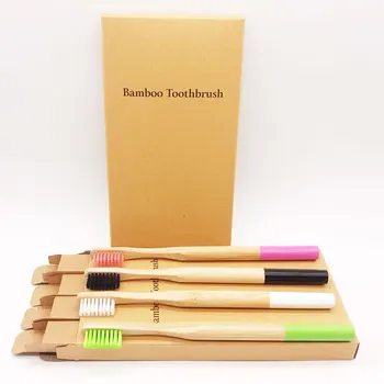 4 PCS Bamboo Toothbrush Natural Eco-friendly Material Small Head Round Bamboo Hard Bristles wooden tooth brush oral care 2
