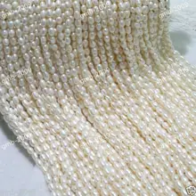 Из натуральной 6-7 мм белый рис овал Пресноводного Жемчуга Свободные шарики Strand 14"