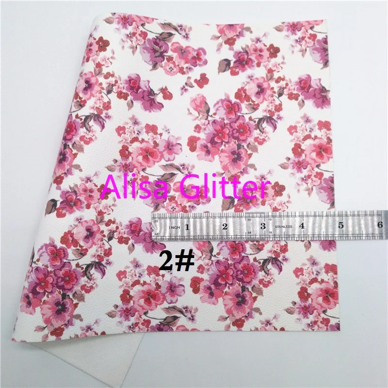 1PCS A4 SIZE 21X29cm Alisa Glitter Rose Printed Faux Leather Fabric, Synthetic Leather Glitter Fabric for Bow DIY C02G