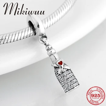 

925 Sterling Silver crystal Zircon Charms Happy Hour Champagne shape Pendant Fit Original Pandora Charm Bracelet Jewelry Making