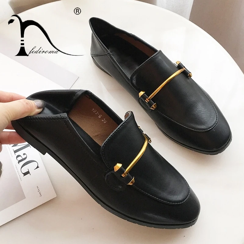 

FEDIROMA Autumn Oxford Shoes Women Pointed Toe Metal Flats Casual Walking Shoes Spring Waterproof Loafers
