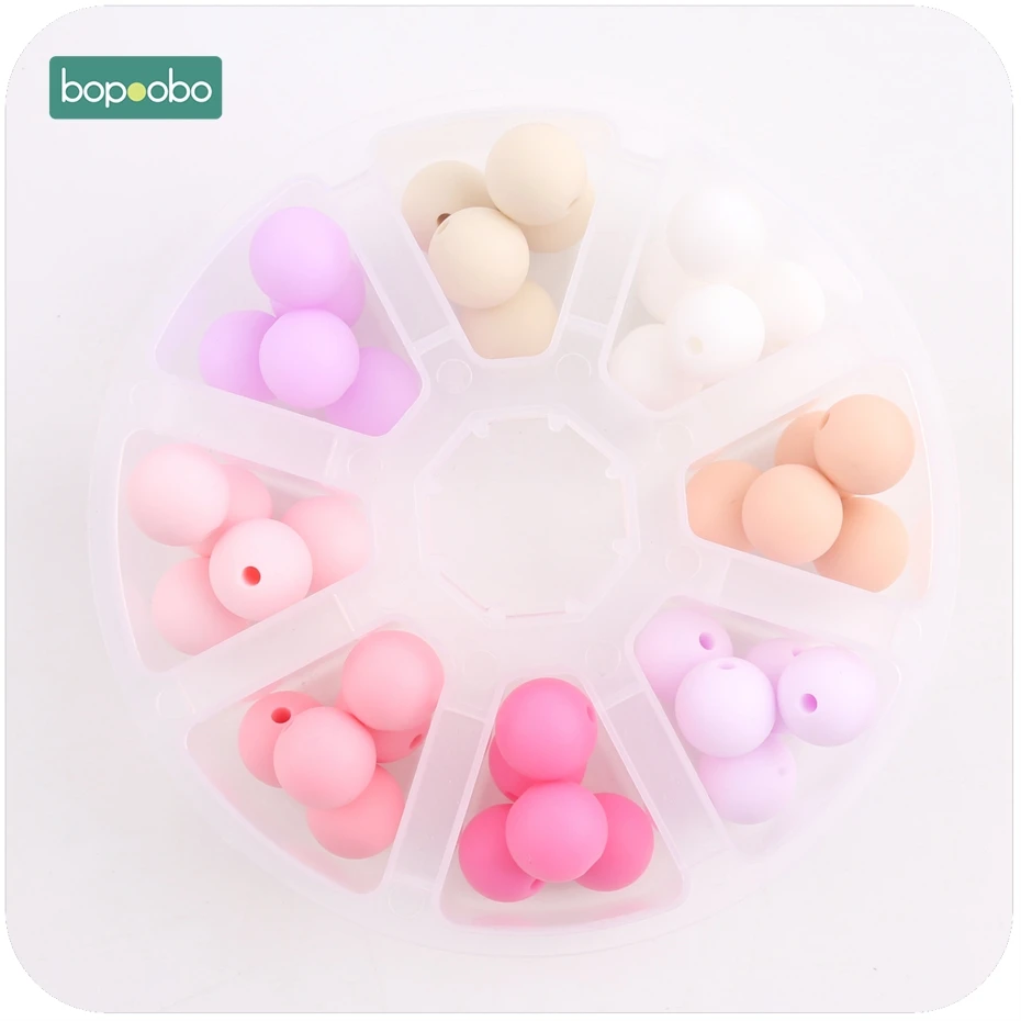 

Bopoobo Baby Teether Accessories Rainbow Color 12mm 40pc/set Silicone Beads organic DIY Nursing Teether Bracelet Beads