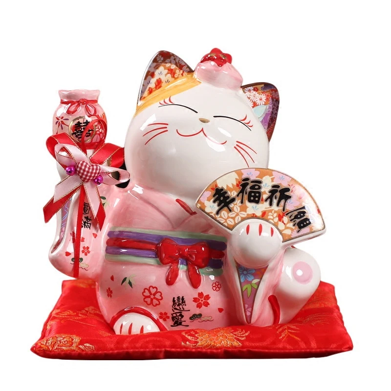 8 дюймов керамика Maneki Neko орнамент Lucky Cat Копилка японская пара Фортуна кошка фэн шуй свадебный подарок центральный