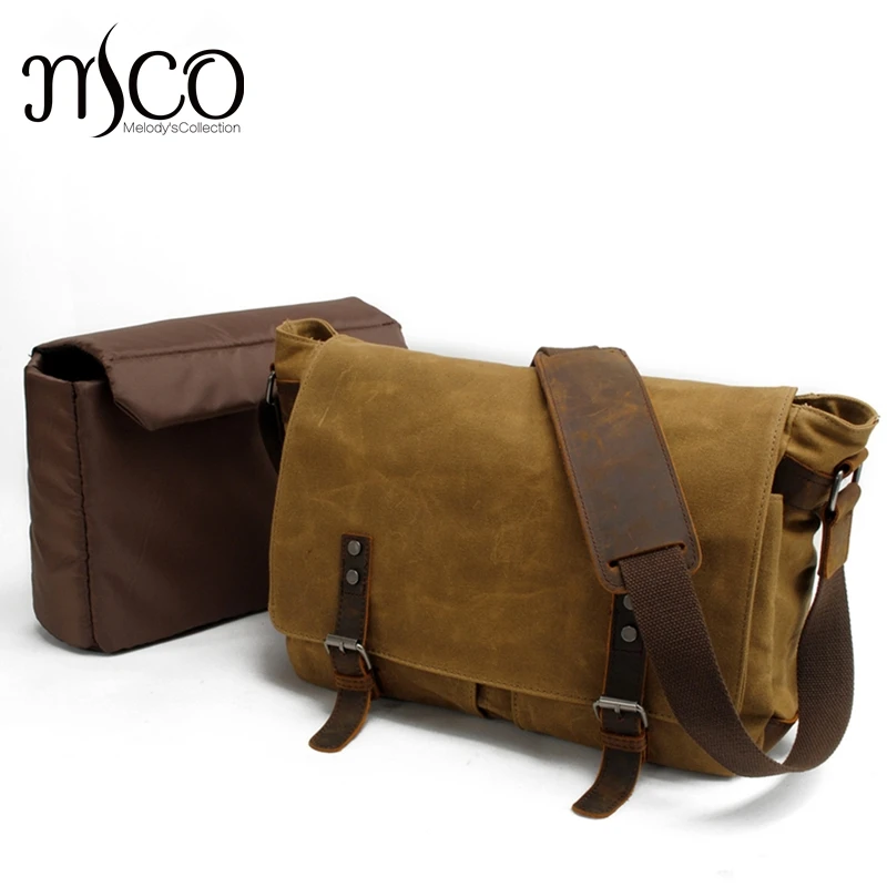 Special Product  Men Shoulder Bag Oil Waxed Waterproof Canvas Travel Military Vintage Messenger Bags 14 inch Compute