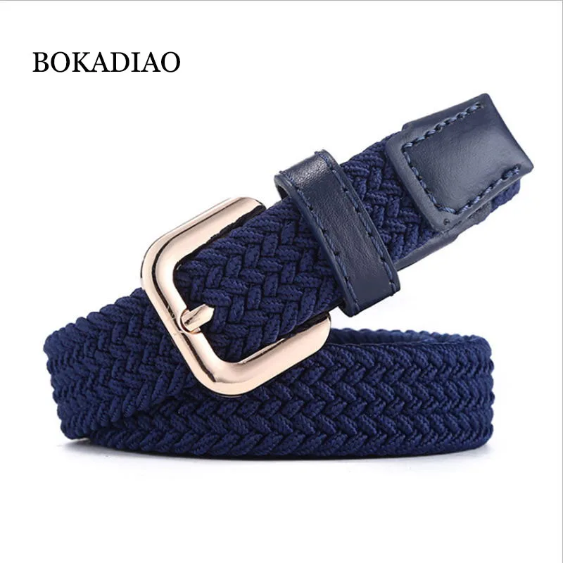 

BOKADIAO Women&Children's elastic belt Pin buckle Weave Stretch Canvas belt Candy colors luxury jeans belts for boys girls strap