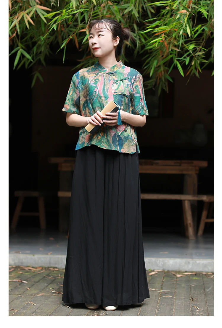 LZJN Summer Blouses Women 2019 Short Sleeve Chinese Style Women Shirts Short Buddha Printed Cheongsam Zen Tops (10)