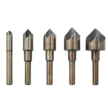 

5pcs/set 82 Degree Five-Blade Chamfering Round Handle Taper Inch Woodworking Deburring Countersunk Head Boring High Speed Steel