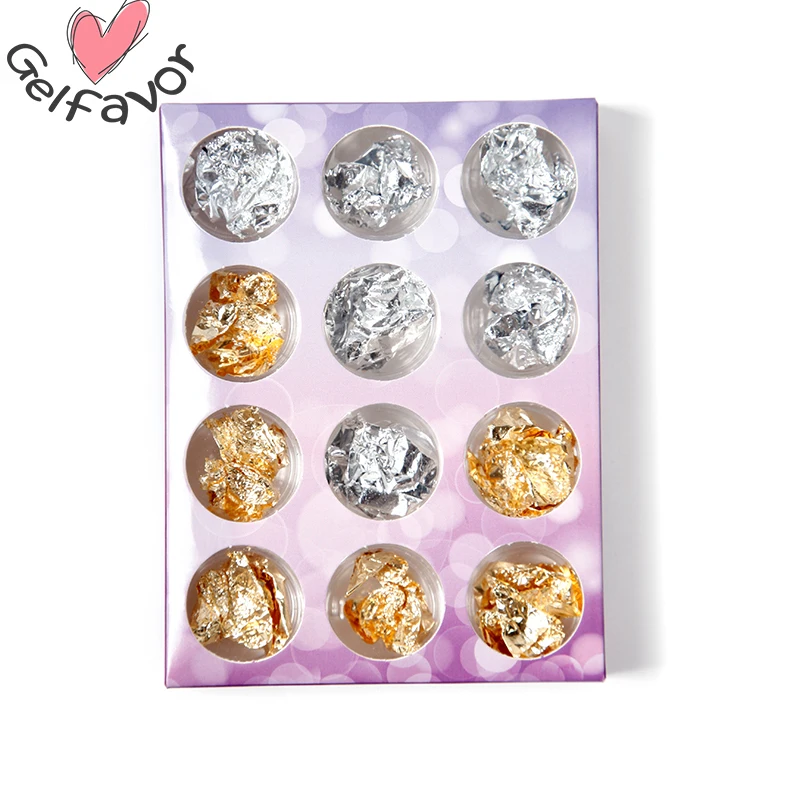 

Gelfavor 12 Pot/Set Gold Silver Glitter Nail Foils Sticker Paper 3D Glitter UV LED Lemp Gel Polish Design Nail Tools Decoration