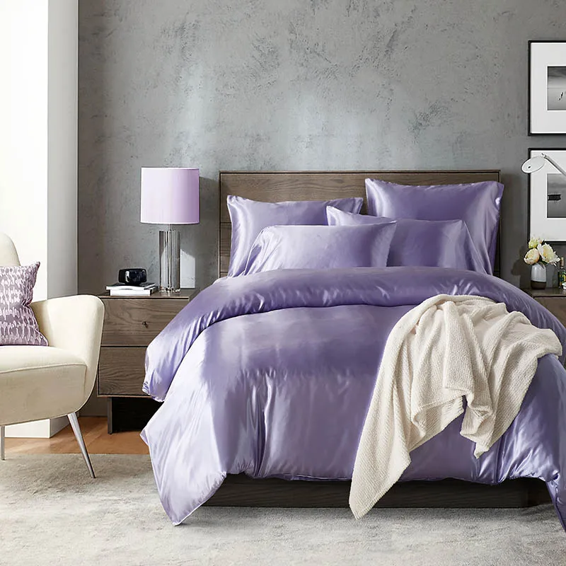 Pure Satin Silk Bedding Sets Solid Corlors Home Textile King Size Bed