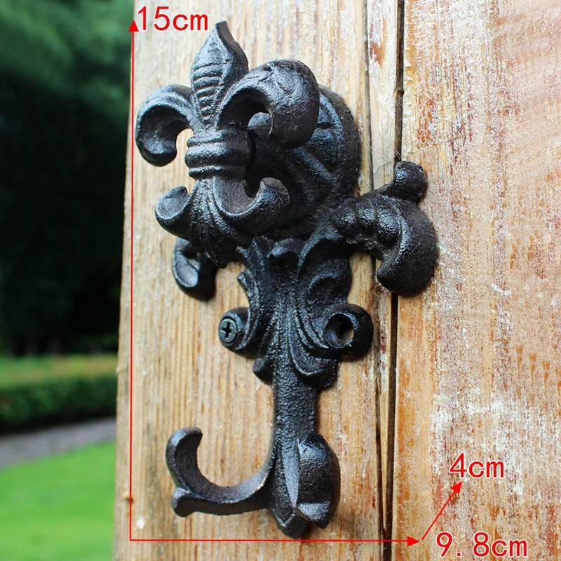Antique Black Fleur De Lis Design Cast Iron Wall Hook With Two Hangers European Industrial Accents Home Garden Wall Decor Hook Antique Black Fleur De Lis Design Cast Iron Wall Hook With Two Hangers European Industrial Accents Home Garden Wall Decor Hook