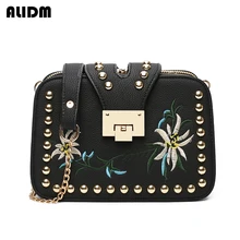 Alta calidad pu cuero mujeres hombro Bolsos Crossbody moda Bordado floral mujeres mensajero cadena Bolsas bolso Mujer