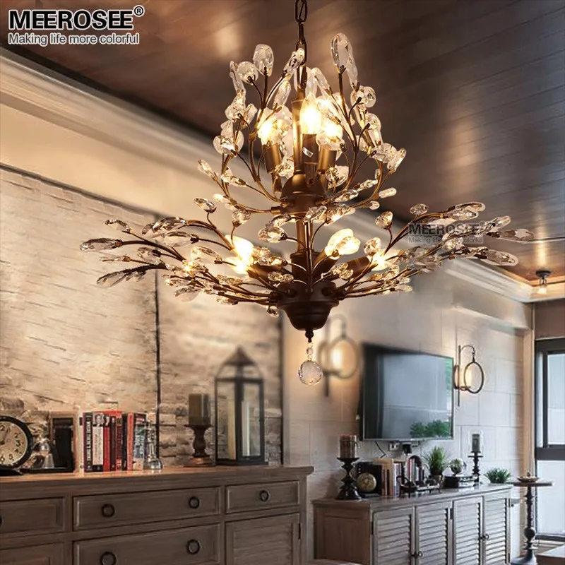 

Vintage Crystal Chandelier Lighting Fixture American Style Lustres Hanging Suspension Light Dining Room Living Room Luminaria
