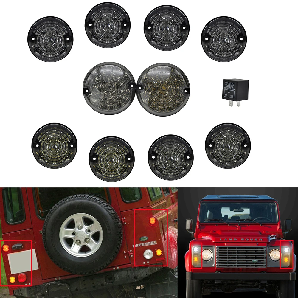 

10pcs Smoked Front + Rear Fog Lamp Reversing Light Complete LED Defender Upgrade Kit For Land Rover Defender 1990-2016