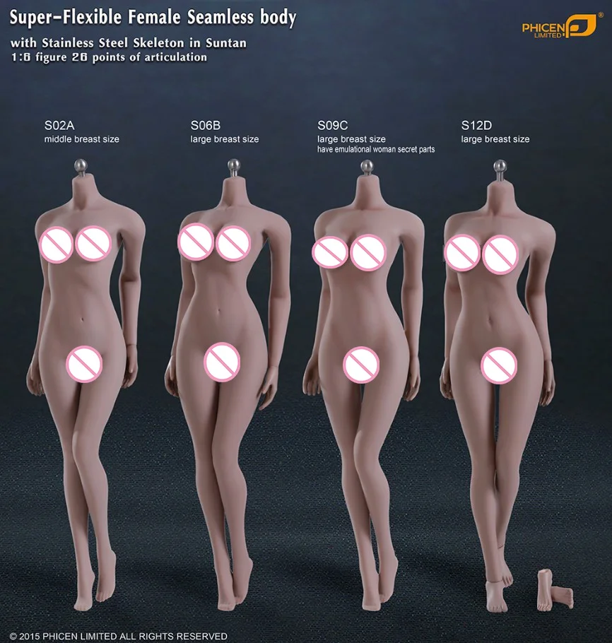 

1/6 female doll seamless body with stainless steel skeleton without head in suntan skin body for 12" action figure accessories