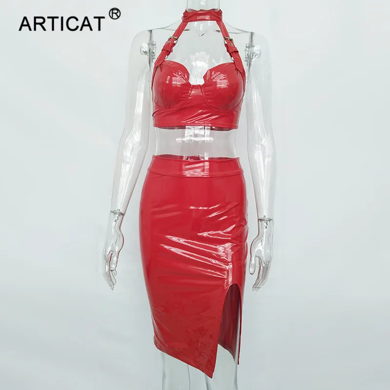 Articat 2 предмета Холтер сексуальное платье из искусственной кожи для женщин