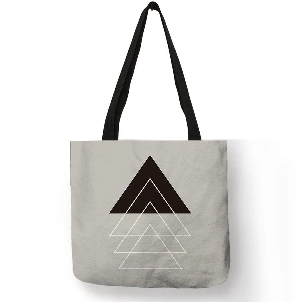 

Multi Pattern Practical Daily Casual Handbag Geometric Stripe Triangle Printing Shoulder Bag Eco Linen Lightweight Carry Totes
