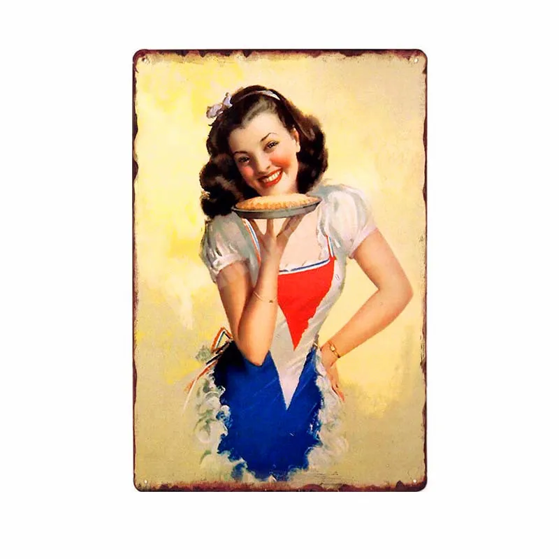 Pin Up Girl Metal Tin Signs Sexy Lady Vintage Poster Sweet Pickin Art Painting Craft Pub Bar Club Garage Home Wall Decor N292 - Color: L