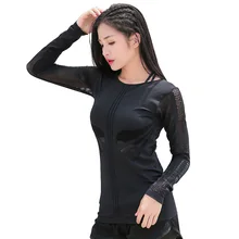 Новые открытые спортивные рубашки, Топ для женщин, облегающая сетка для йоги, фитнес-Топ с длинным рукавом, высокая гибкая однотонная Спортивная гладкая трикотажная спортивная майка