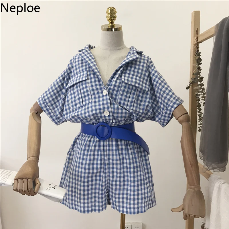 Neploe Лето 2019 г. комбинезон в клетку ползунки для женщин высокая приталенный легкий